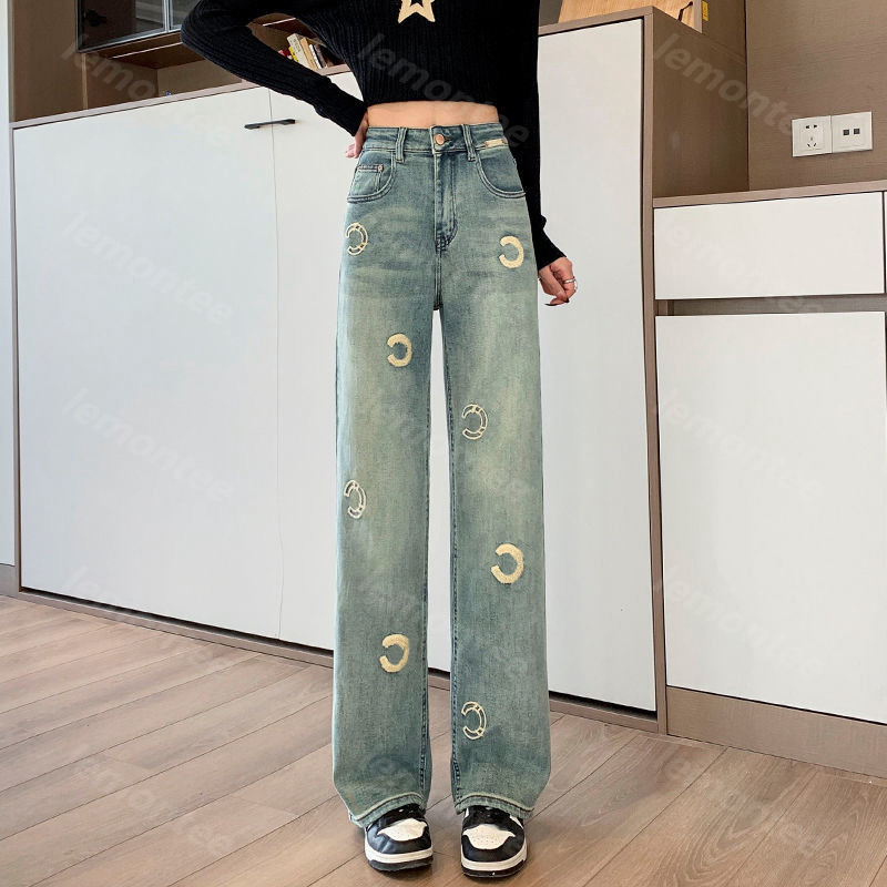 Design Embroidered Plush Jeans Woman Designers Straight Pant Slim Wide Leg Jean Trousers -8 Top Quality Denim Pants DPD2502269 Free s