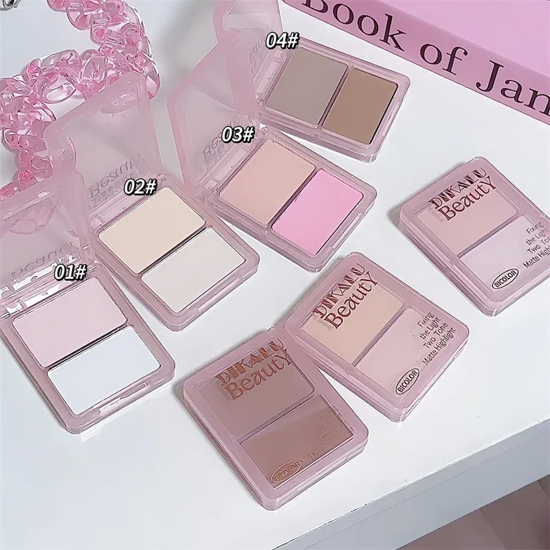 Twotone Highlight Contour Palette Matte White Highlighter Grey Brown Nose Shadow Face Contouring Bronzer Brighten Powder Makeup 250219