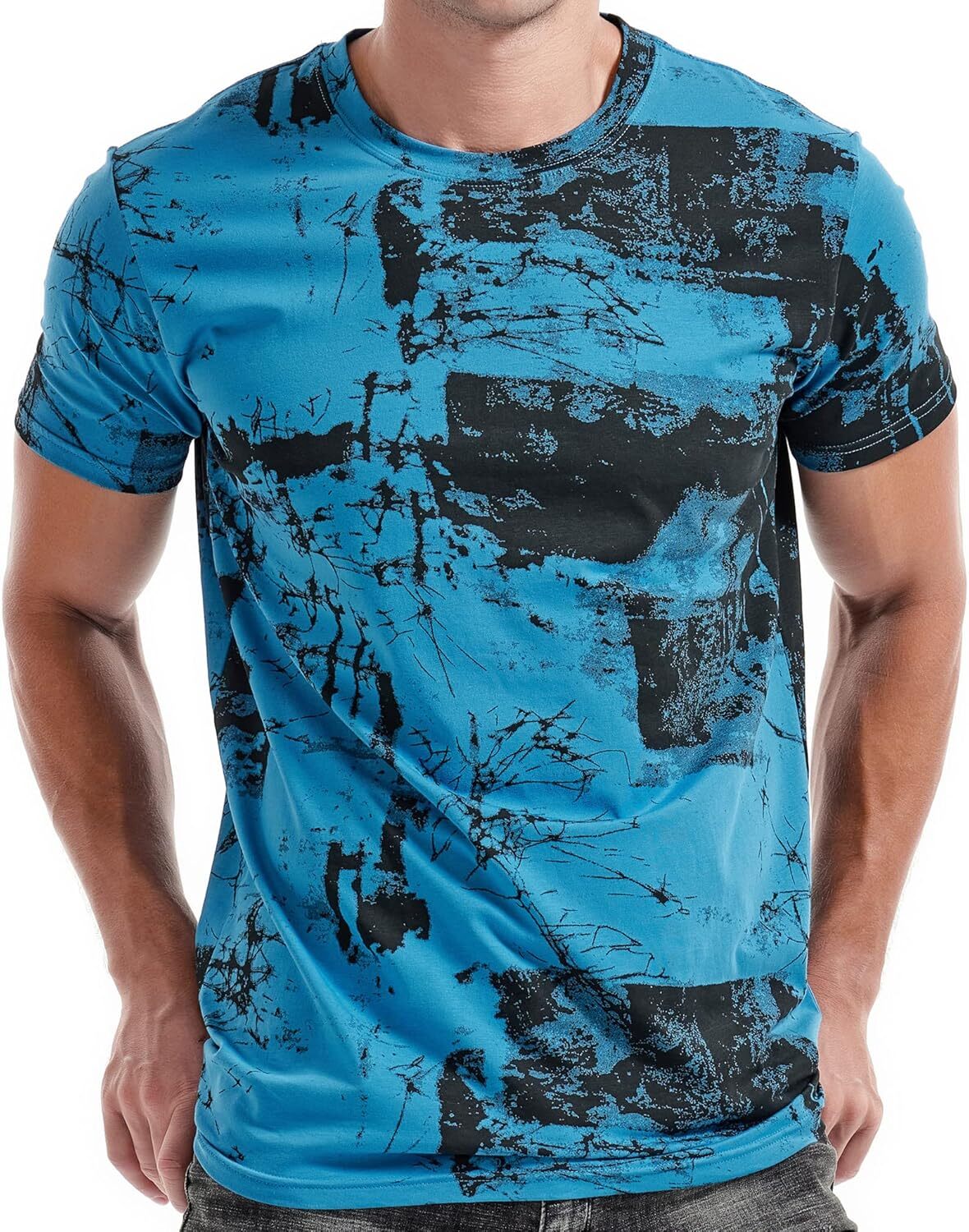 Mens T shirt Mens Hipster Hiphop Tees - Fashion Print T-Shirts tee Casual tops summer clothes blue