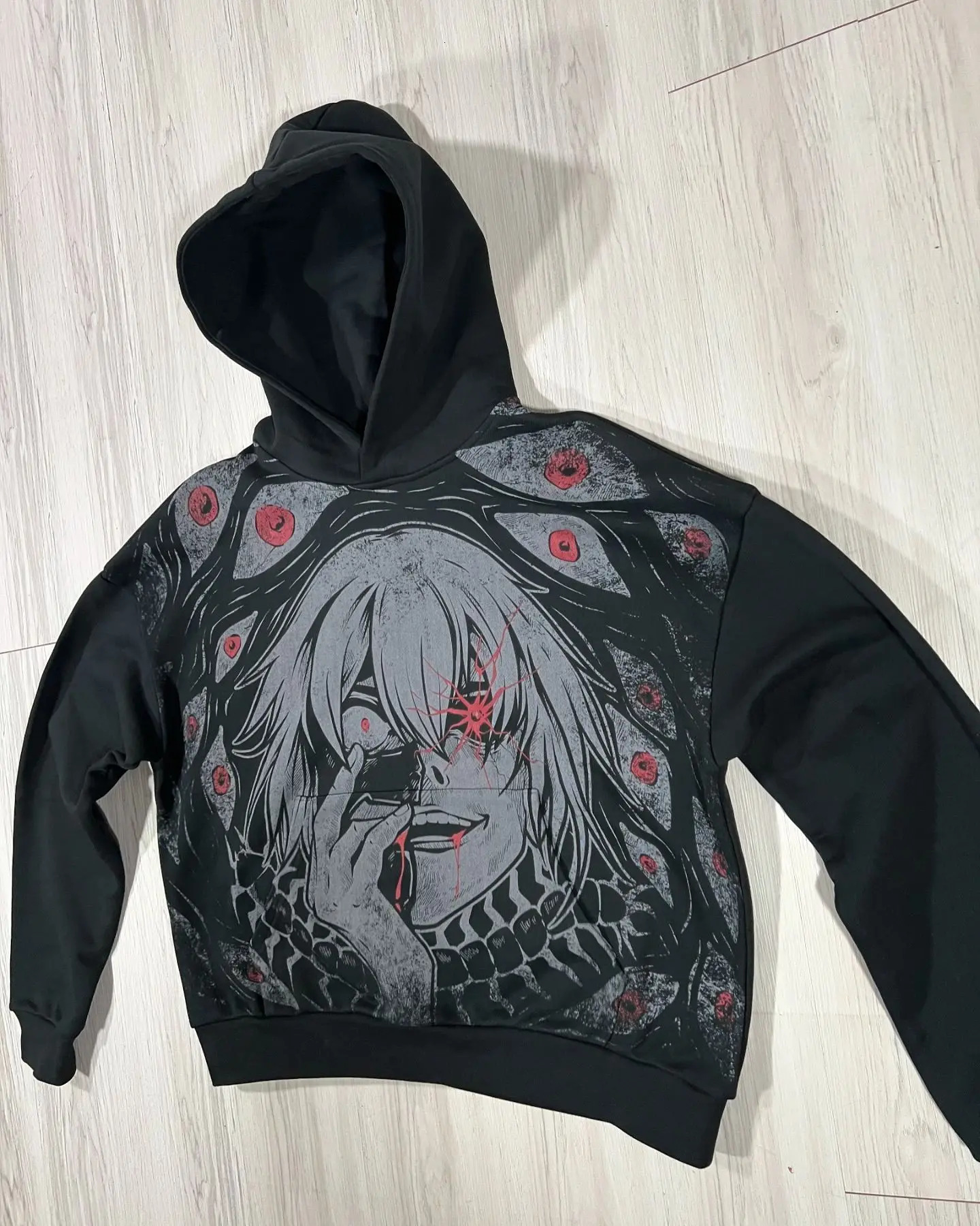 Y2k Gothic Cartoon Pattern Hoodies Men Women Harajuku Hip Hop Embroidery Long Sleeve Coats Loose Hooded Sweatshirt Streetwear 250225