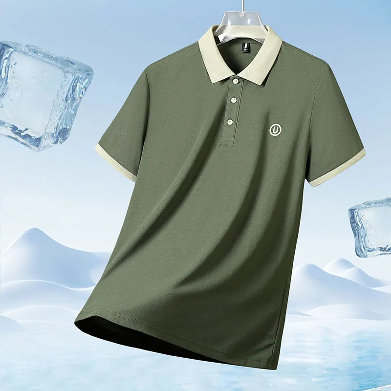 Mens high quality summer lapel mens short sleeve polo shirt fringe solid color business casual mens polo shirt M-4XL 206 250226