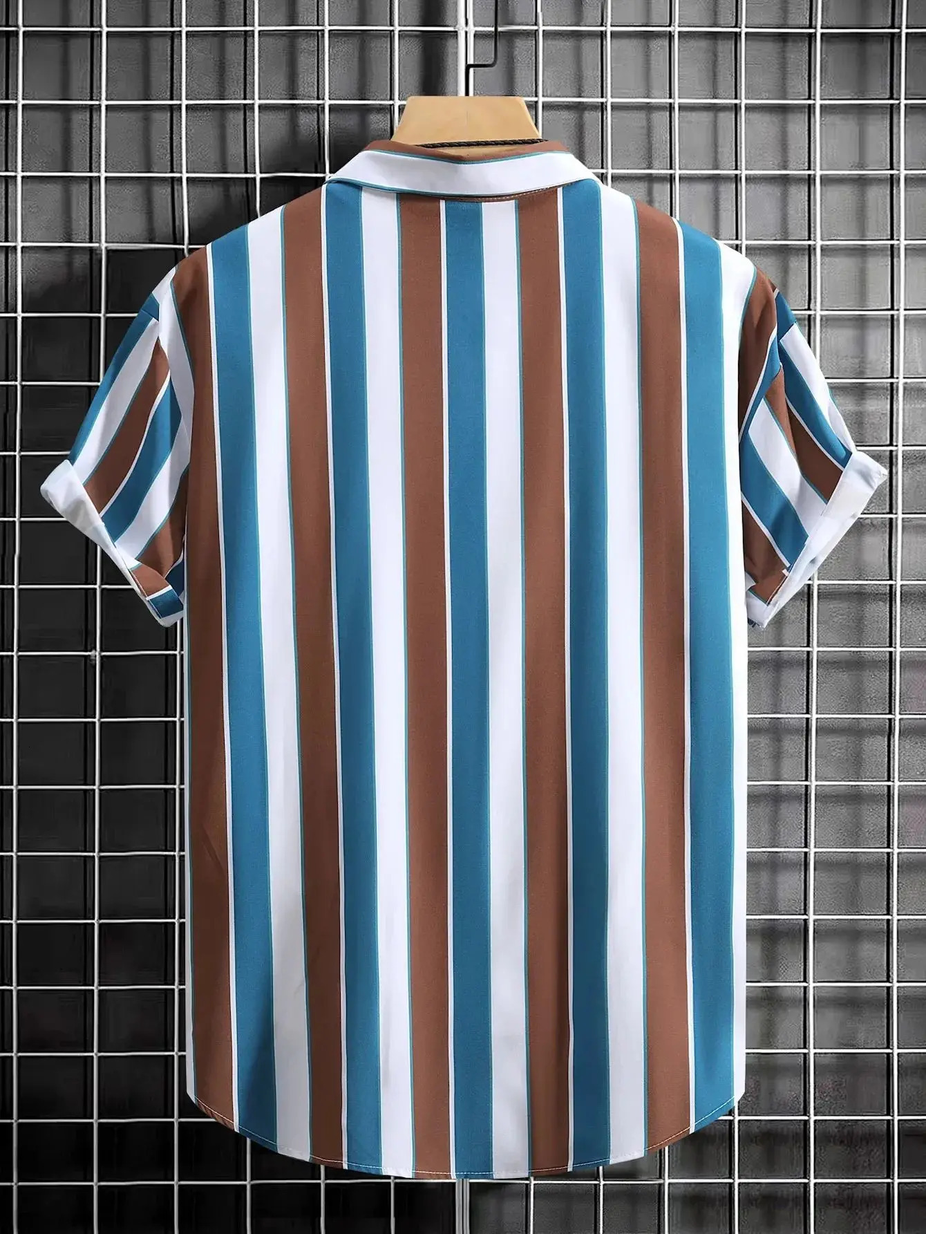 Summer Fashion Mens Casual Short Sleeve Shirts Mens Commuting Daily Wear Striped Printed Tops Extra Large Size S-5XL 250226