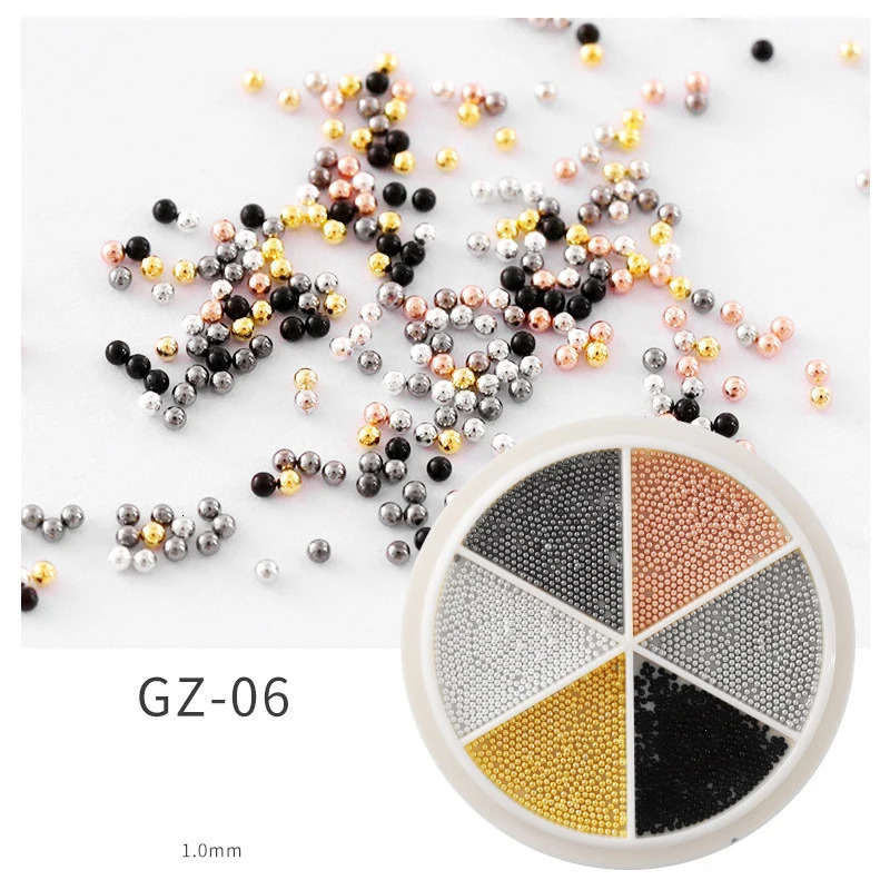 6 Grids Nail Art Tiny Steel Caviar Beads 0815mm Mixed Size 3D n Rose Gold Silver Jewelry Manicure DIY Decoration 250217