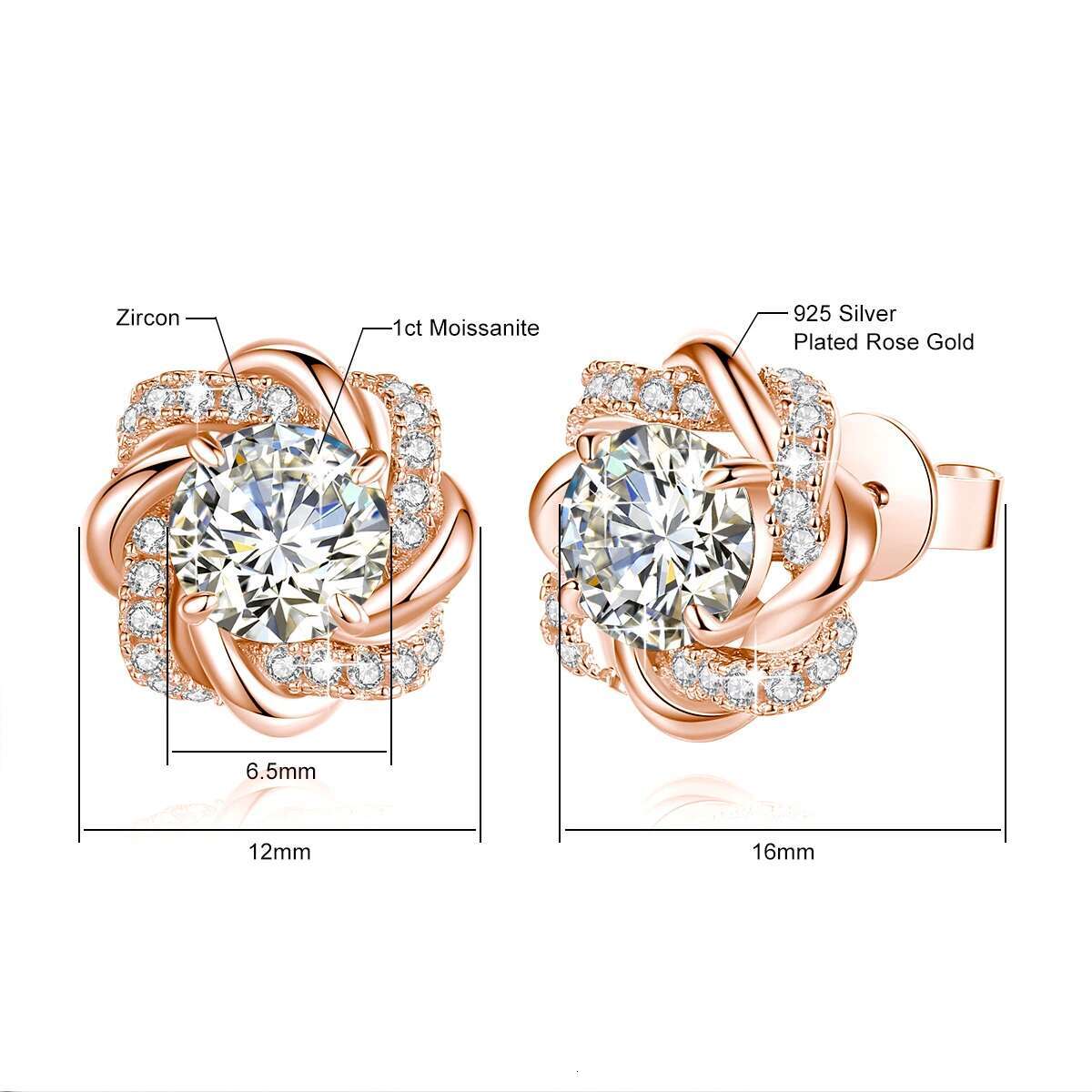 Moissanite Earrings With Certificate 2 Carat Rose Gold Jewelry For Woman Star Of David Design Trend Gift Female Mossanite