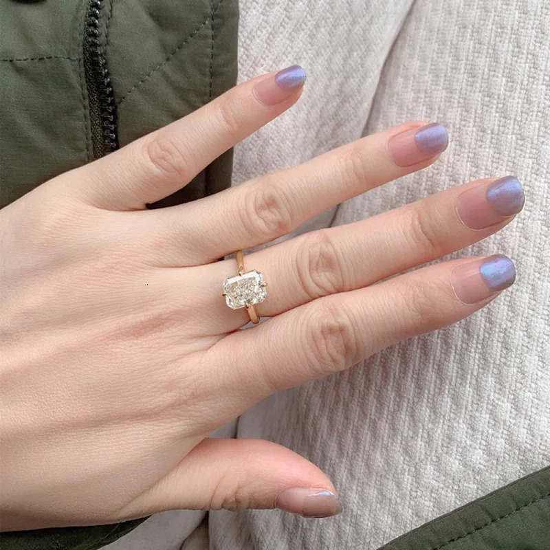 Radiant Cut Lab Diamond Ring 100% Real 925 Sterling Silver Engagement Wedding Band Rings for Women Promise Jewelry 250220