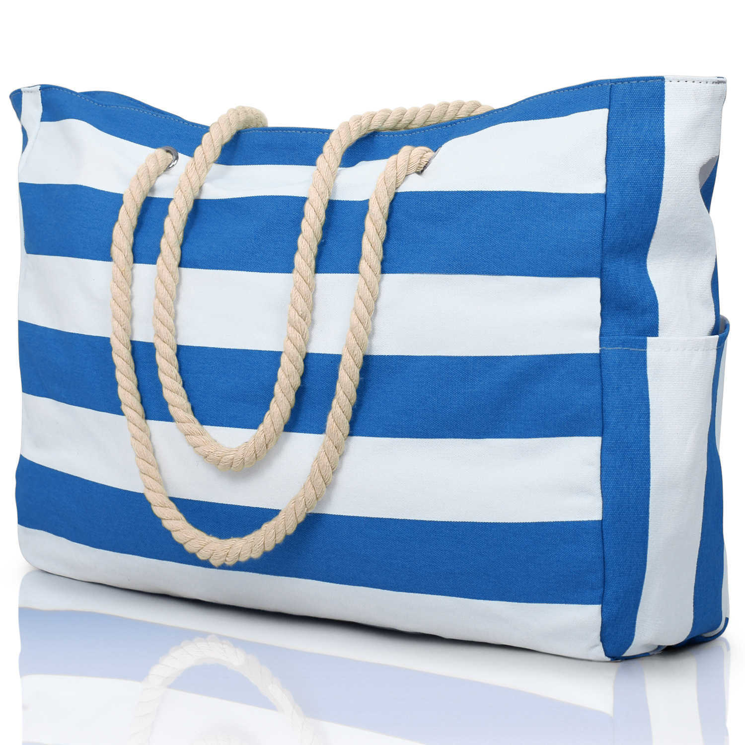 Large capacity striped canvas beach bag, with a super thoughtful handheld design 250215