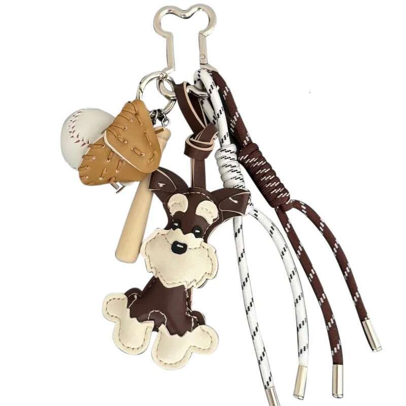 Cute Dog Hanging Schnauzer Handmade Braided Rope Keychain Niche Bag Pendant Gift Car Key Mobile Phone Decorative Accessories