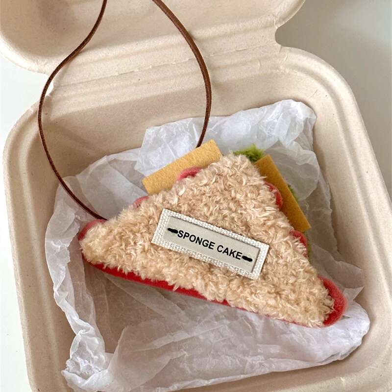 Cute 3D Sand Cake Plush Keychain Afternoon Tea Backpack Bag Pendant Niche Braided Nylon Rope Hanging Ornaments Charm Gifts
