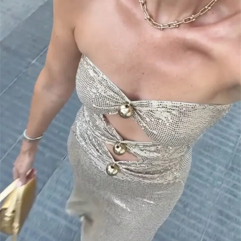 Sexy Sequined Beading Women Long Dress Slim Hollow Out Sleeveless Female Evening Dresses Summer Pleated Street Robe a250225