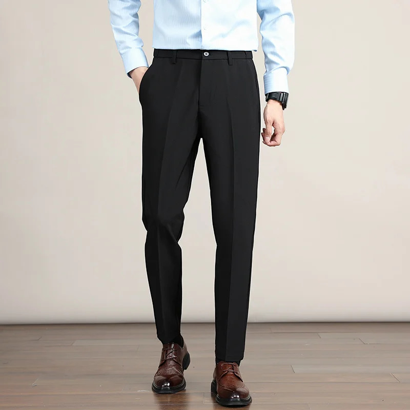 Clothing Spring Summer Business Formal Pants Men Elastic Waist No Ironing Pant Korean Style Black Suit Long Trousers Male 250226