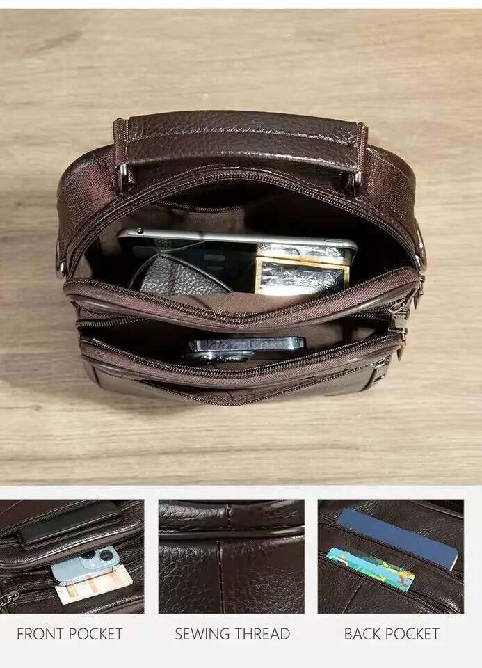 Black Men's Natural Shoulder Small Male Genuine Leather Handbag Easy Travel Crossbody Quality Messenger Bag