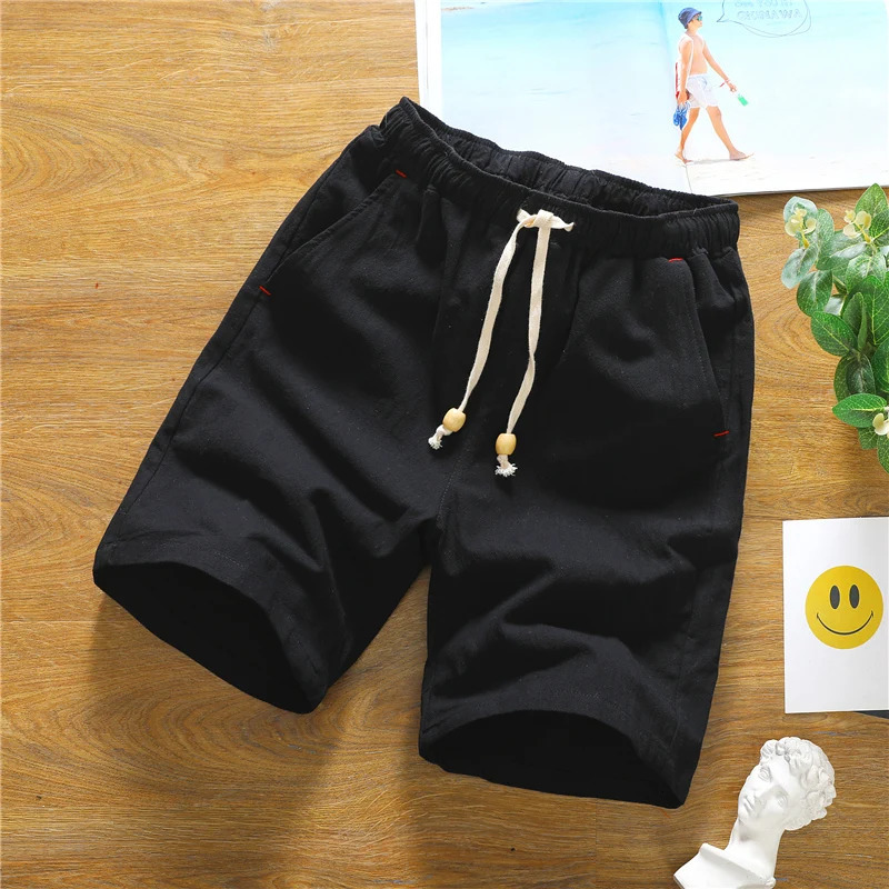 Summer Shorts for Men Cotton Elastic Waist Solid Color Loose Fitting Casual and Versatile Breathable Pure Cotton Home Pants 250225