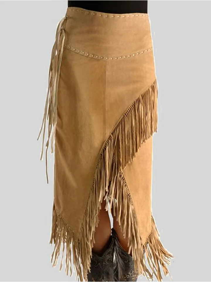 Long Maxi Women Skirt High Waist Winter Autumn A-line Tassels Irregular Punk Style Sexy Vintage Club Streetwear 250225