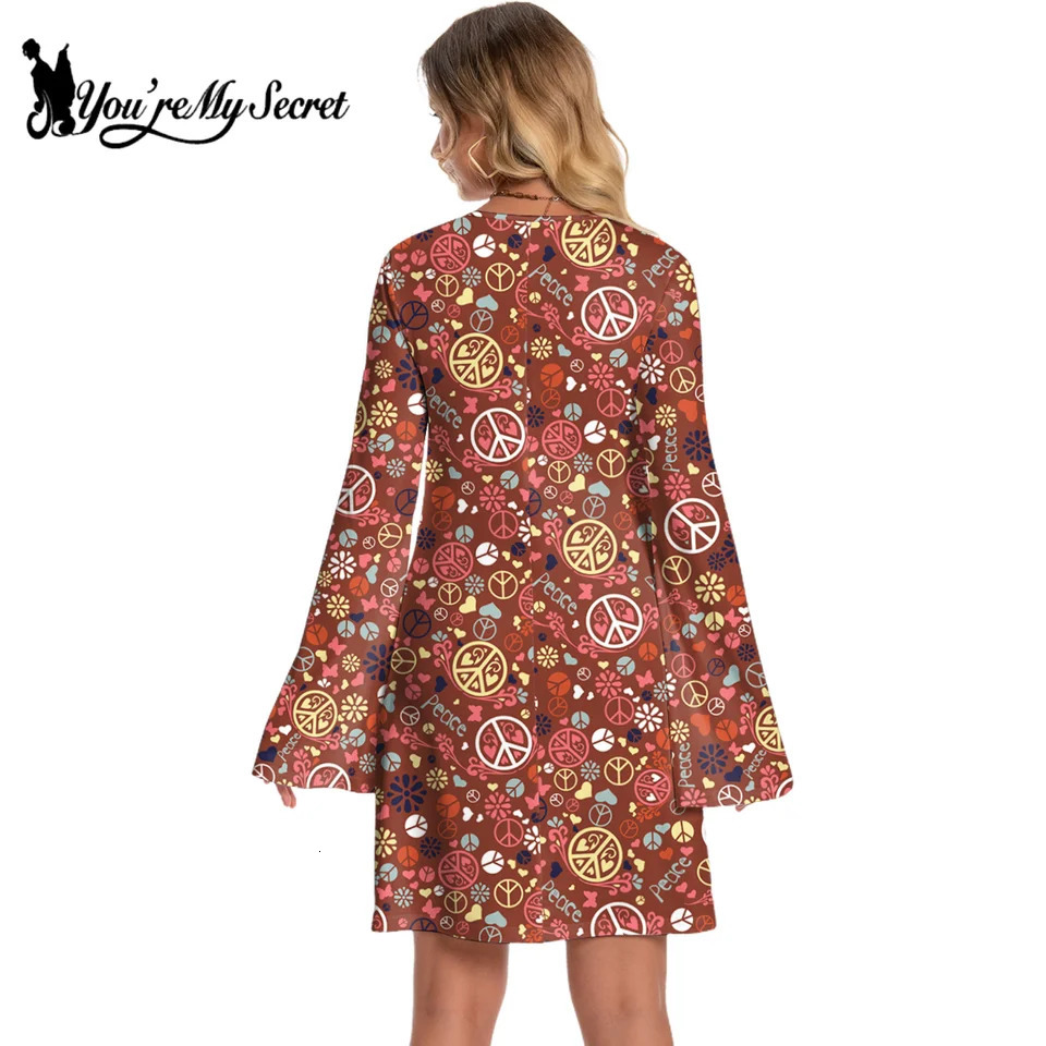 Youre My Secret Women 70s Floral Printed Disco Dress Hippie Clothes Accessories Halloween Dance Costumes Holiday Clothes 250225