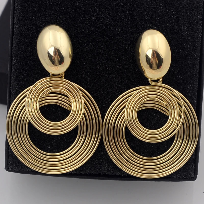 Trendy Big Round Statement Earrings for Women Golden Silver Color Metal Geometry Dangle Drop Earrings European Simple Jewelry 250225