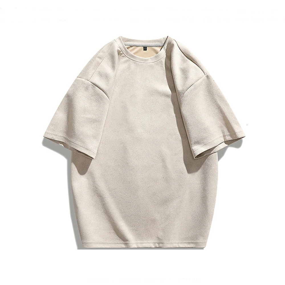 Summer Men Vintage Short Sleeve T Shirts Solid Color Hip Hop Loose Tees Drop-shoulder Sleeve Crew Neck Oversized T-shirt 250225