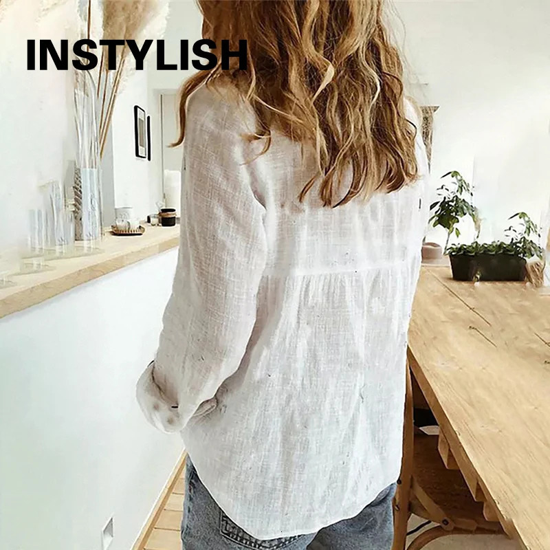 Women Casual Long Sleeve Cotton Linen Shirt Elegant Solid Cardigans Autumn Button Lapel Shirt Loose Oversized Blouse Tunics 250226