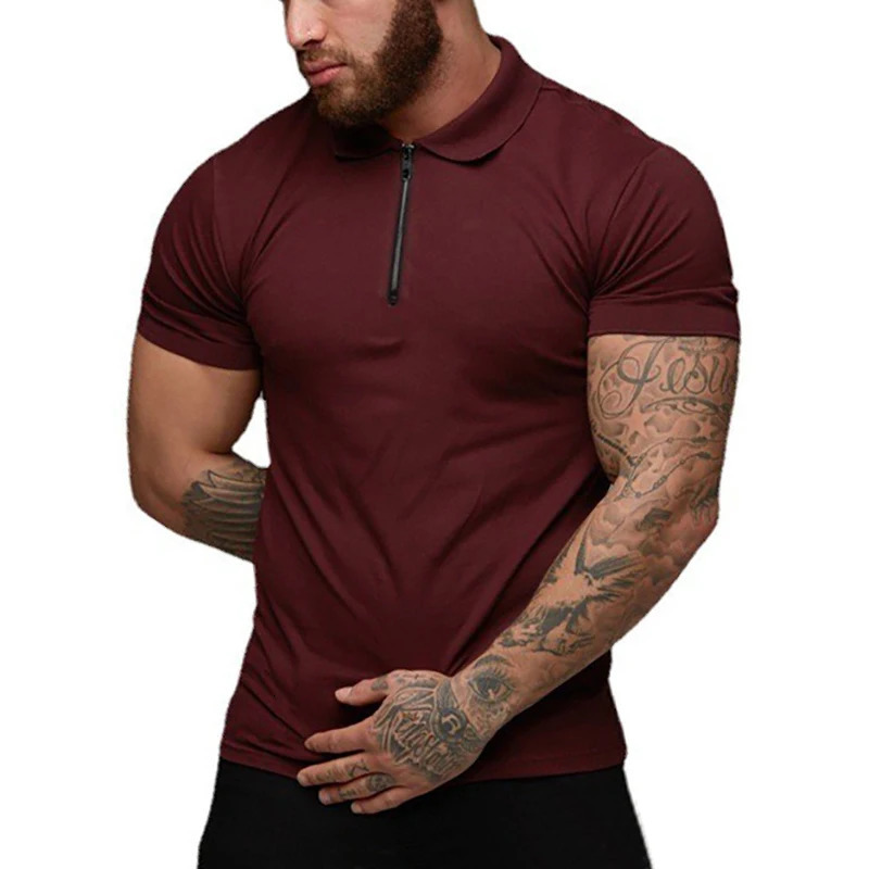 Summer Fashion Polo Shirt Mens Stretch Cotton Sports Polos Male Zipper Short Sleeve Slim Fit T Shirt Casual Gym Clothing 250225