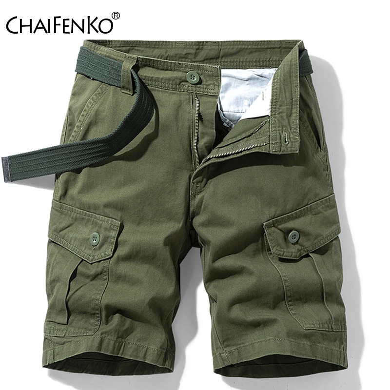 Mens Summer 100 Cotton Loose Casual Cargo Shorts Fashion Solid Color Short Pants Multiple Pockets Outdoors Hiking Men 250214