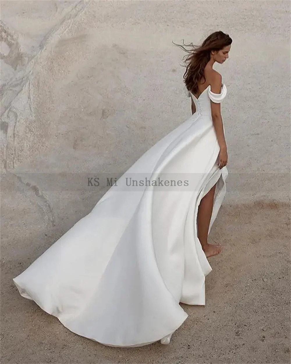 Simple Civil Wedding Dresses Off the Shoulder Sleeveless Side Split Summer Beach Bride Dress Satin Minimalist Gowns 2024 250224