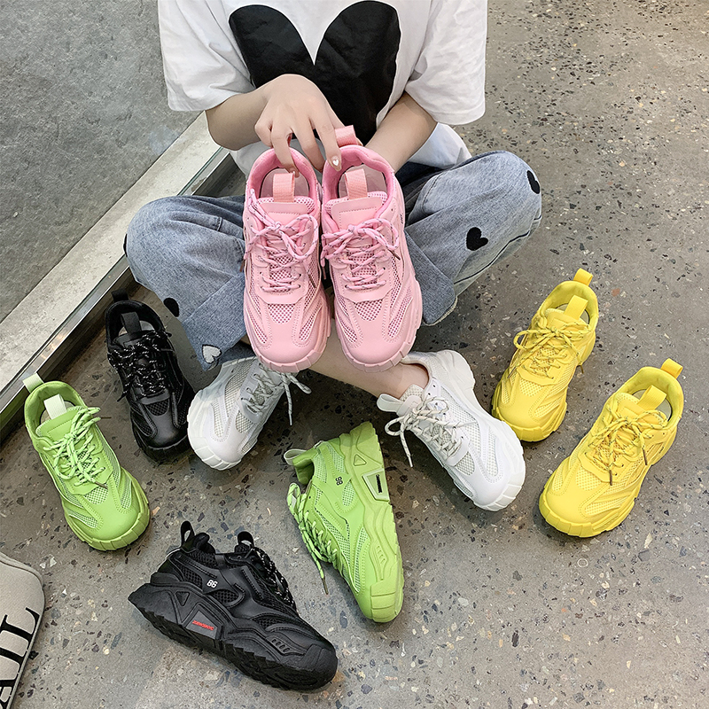 Spring Autumn Platform Sneakers Women Casual Lace Up Thick Bottom Walking Shoes Woman Non Slip Yellow Sneakers Outdoor running shoes Zapatillas Mujer