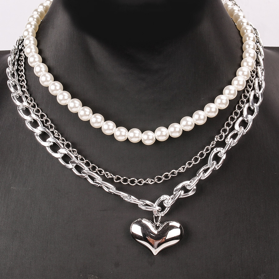 Multi-layer heart necklace hand strung baroque pearl necklace personalized new jewelry temperament ins