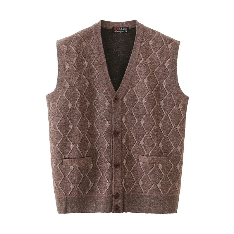 2024 Mens Vneck Cardigan Men Vest Sweater Sleeveless Button Knitted Jacket Solid Color Winter Warm Top C145 250225