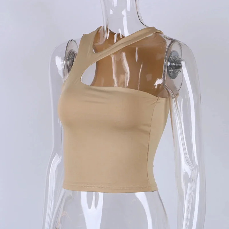 Cut Out Sexy Crop Off Shoulder Solid Skinny Sport Short Tops Women Tank Irregular Summer Tube Tops 250225