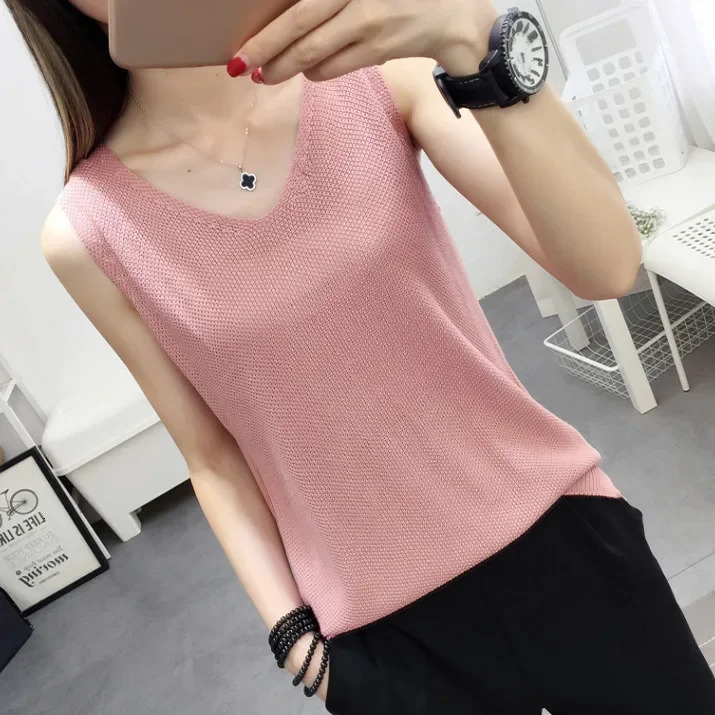 Spring Summer Tank Tops Women Sleeveless Knitted Loose Singlets Camisole Loose T Shirt Ladies Vest Cotton Slim Ladies Thin Vest 250226