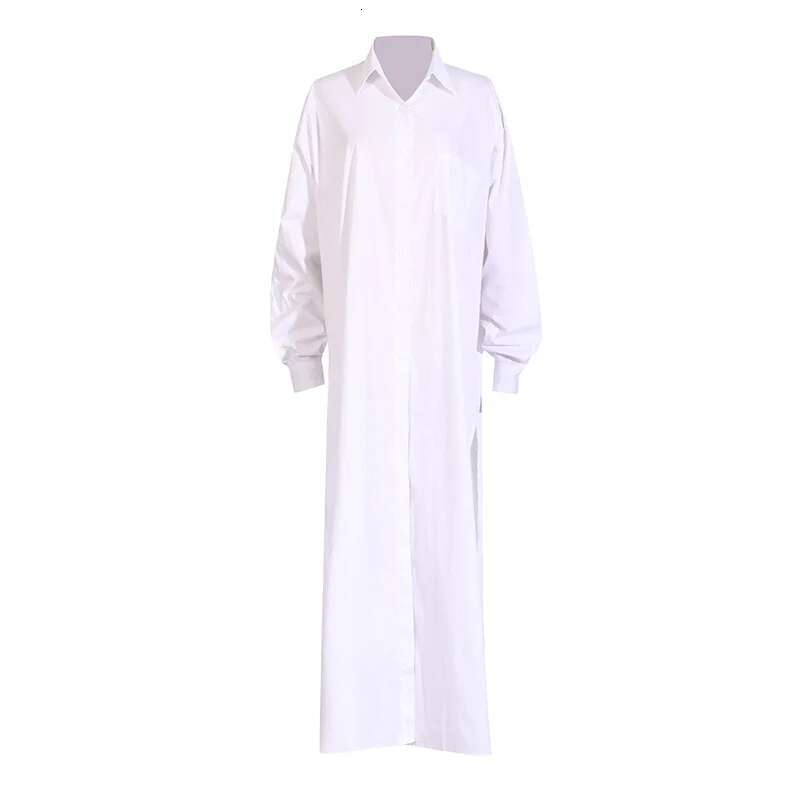 Getspring Women 2024 Autumn Solid Simple Split Full Sleeve Single Breasted Loose Casual Long Shirt Dress All Match Fashion