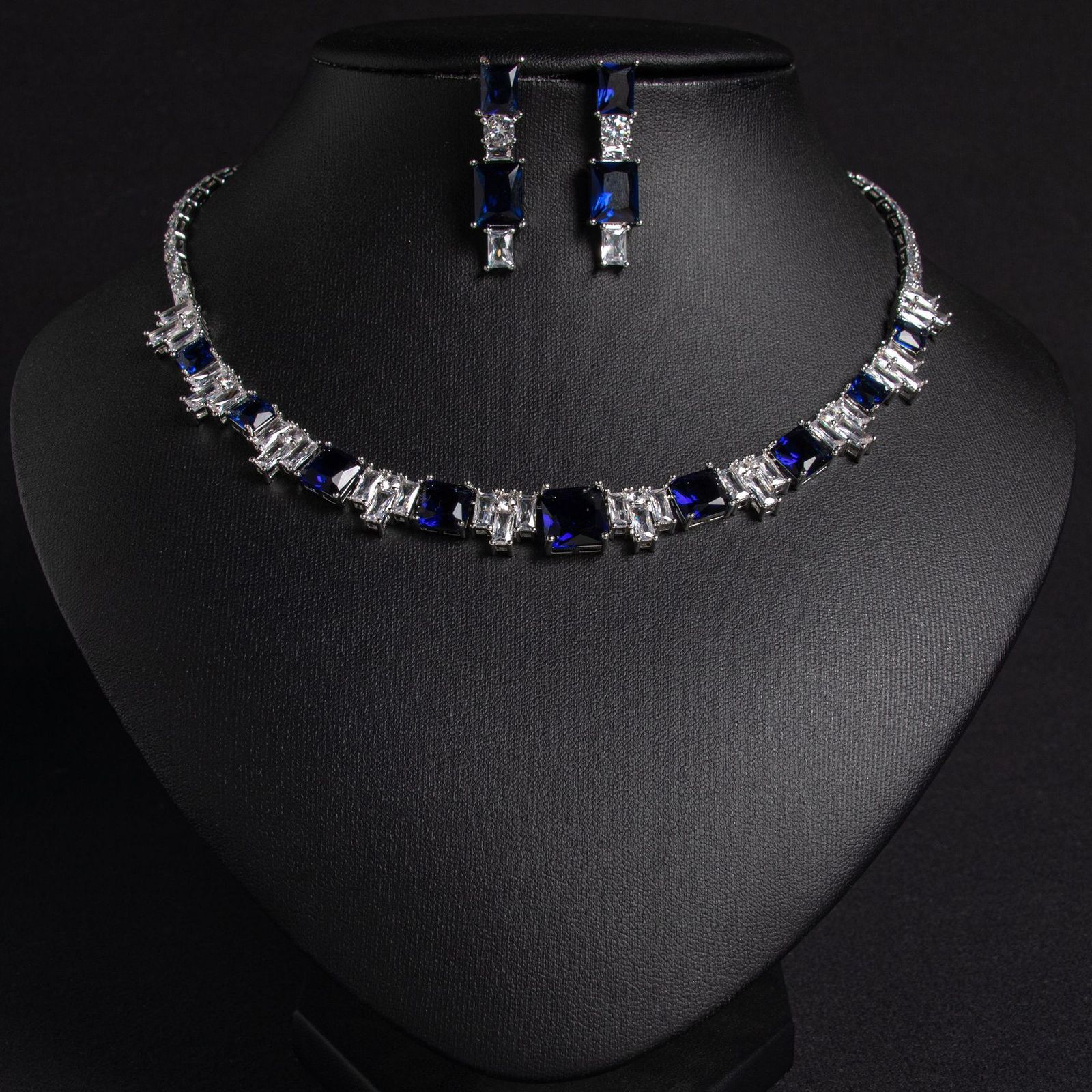 New Luxury Ice Flower Cut Zircon Color Treasure Necklace Set Wedding Dress Accessories Banquet Zircon Jewelry 241115