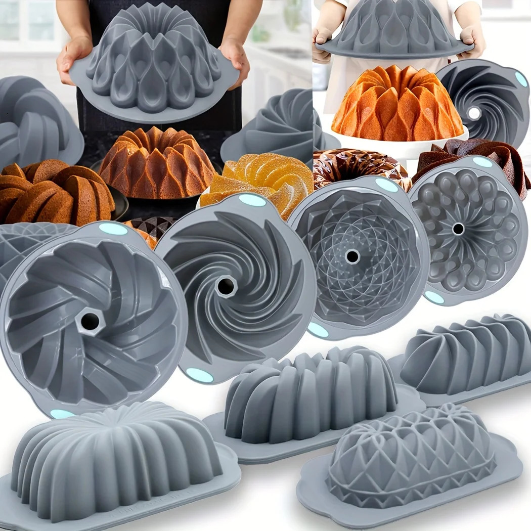 Silicone Bakeware Set Versatile Cake Molds Non-Stick Flower Assorted Shapes Baking Pans Bundt Muffins Chocolates Moulds 250226