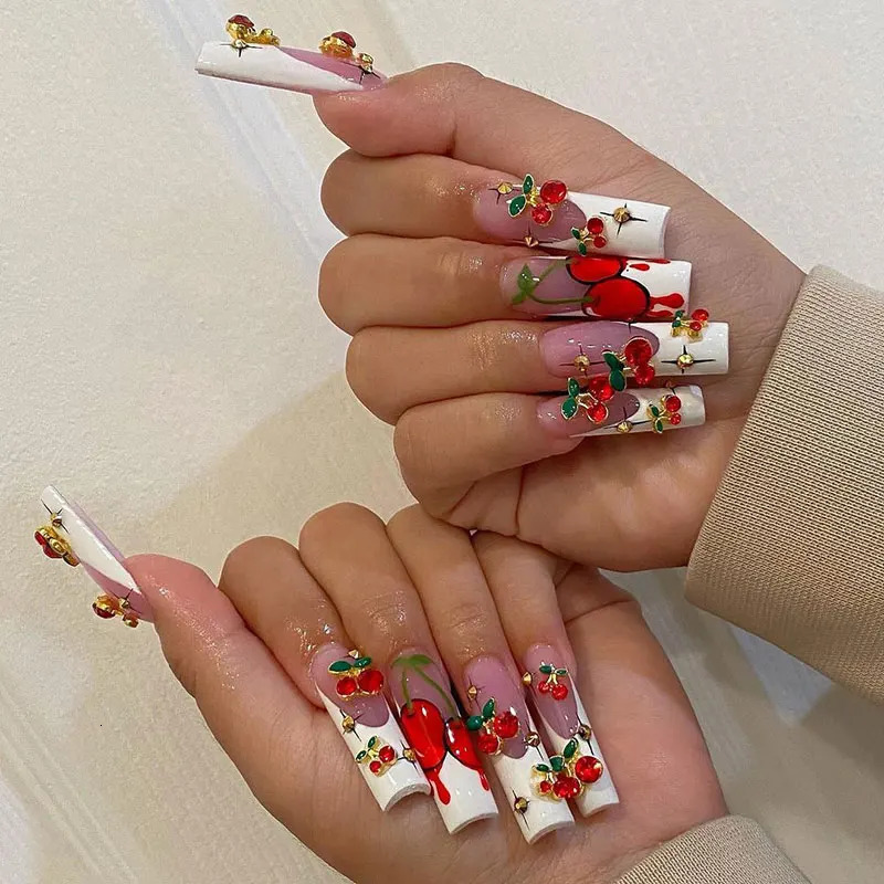 20pcsbag 3D Cherry Nail Charms Red Pink Gems Glitter Stud Fruit Slices for Jewelry 250217