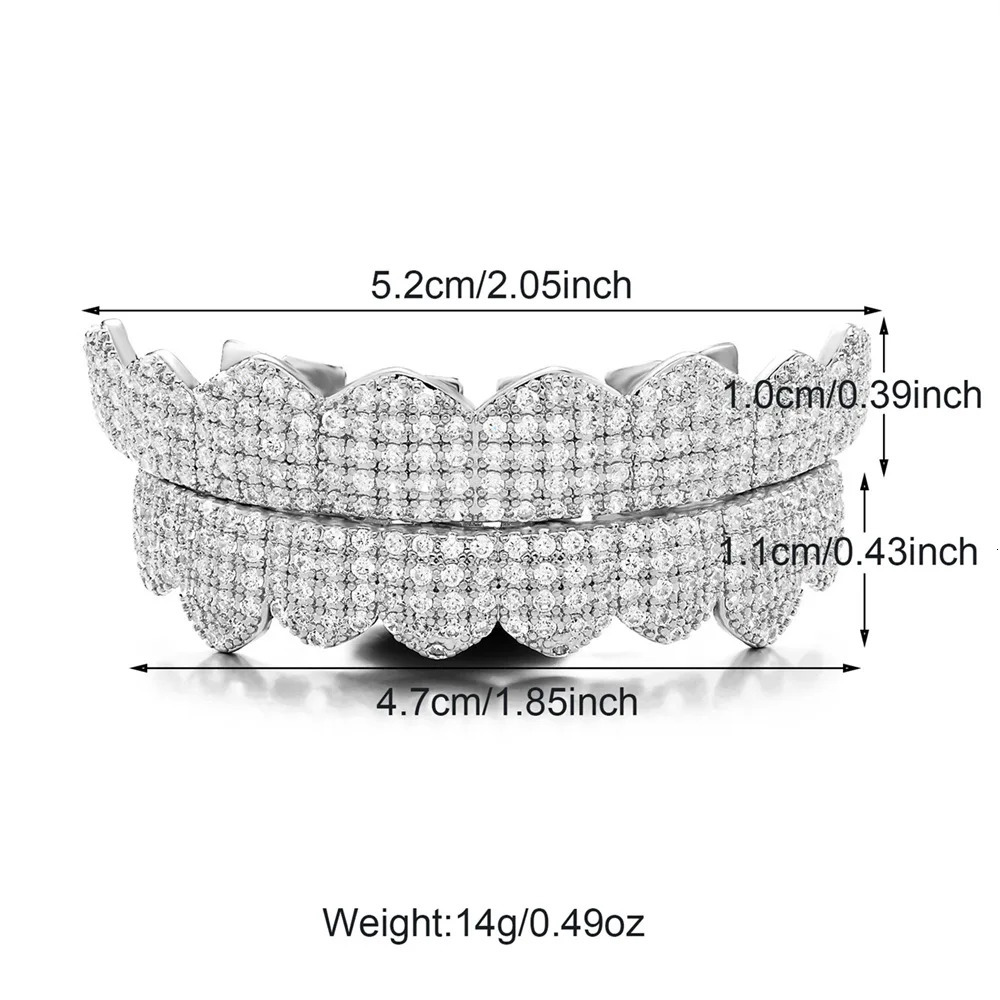 Hip Hop 8/8 CZ Stone Teeth 14K Gold Plated Shiny Zircon Tooth Caps Decor For Women Men Jewelry Gift 250220