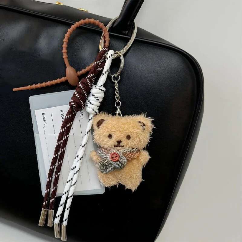 Korean Fashion Cute Bear Keychain Heart Keyring Y2k Aesthetic Holder Unisex Bag Pendant Accessories Gifts