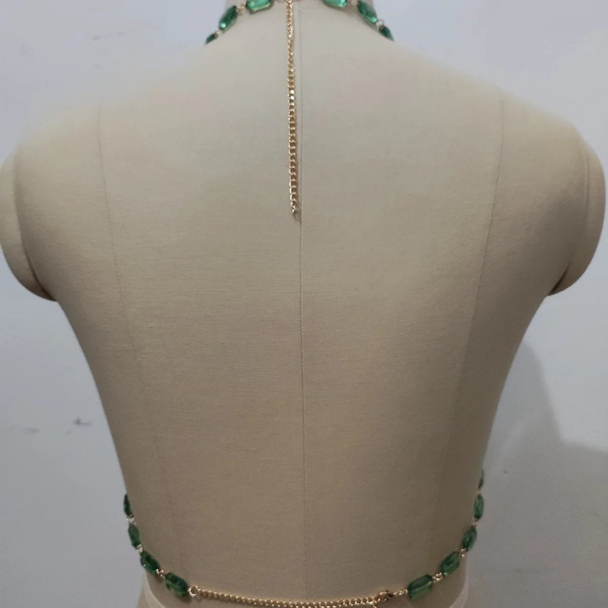 Sexy Green Beaded Crystal Camisole Chest Bra Lingerie Chain Women Bikini Elegant Festival Nightclub Body Jewelry Y2K Accessories 250225