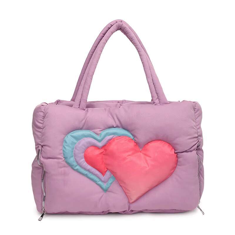 Women's Bags Autumn And Winter New Down Tote Women's Fashion Love Printed Large Capacity Cotton Robe Versatile Shoulder Bag Handbag