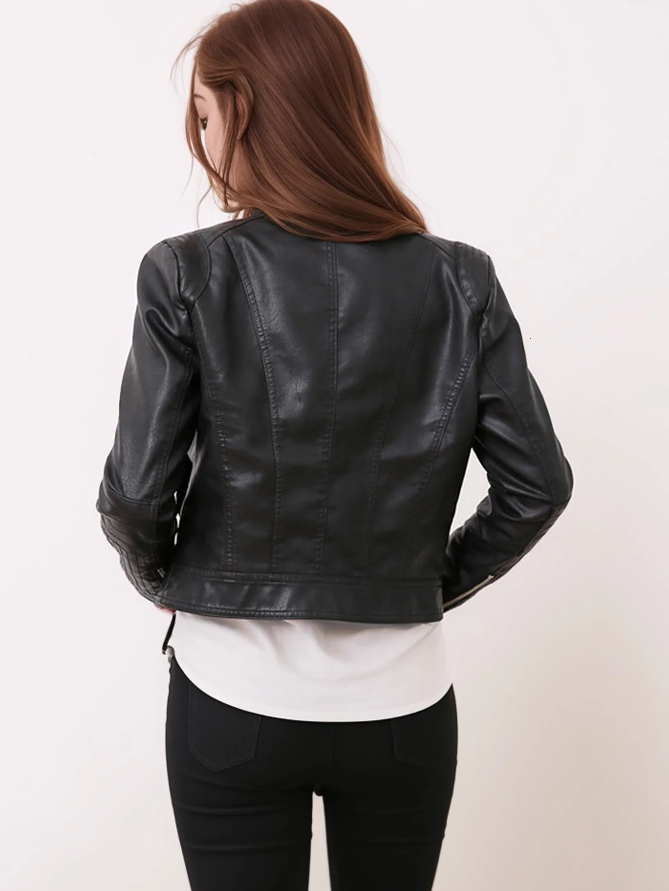 Women PU Leather Jacket Outwear Zipper Outfit Spring Autumn Fashion Short Female Bike Coat 250225