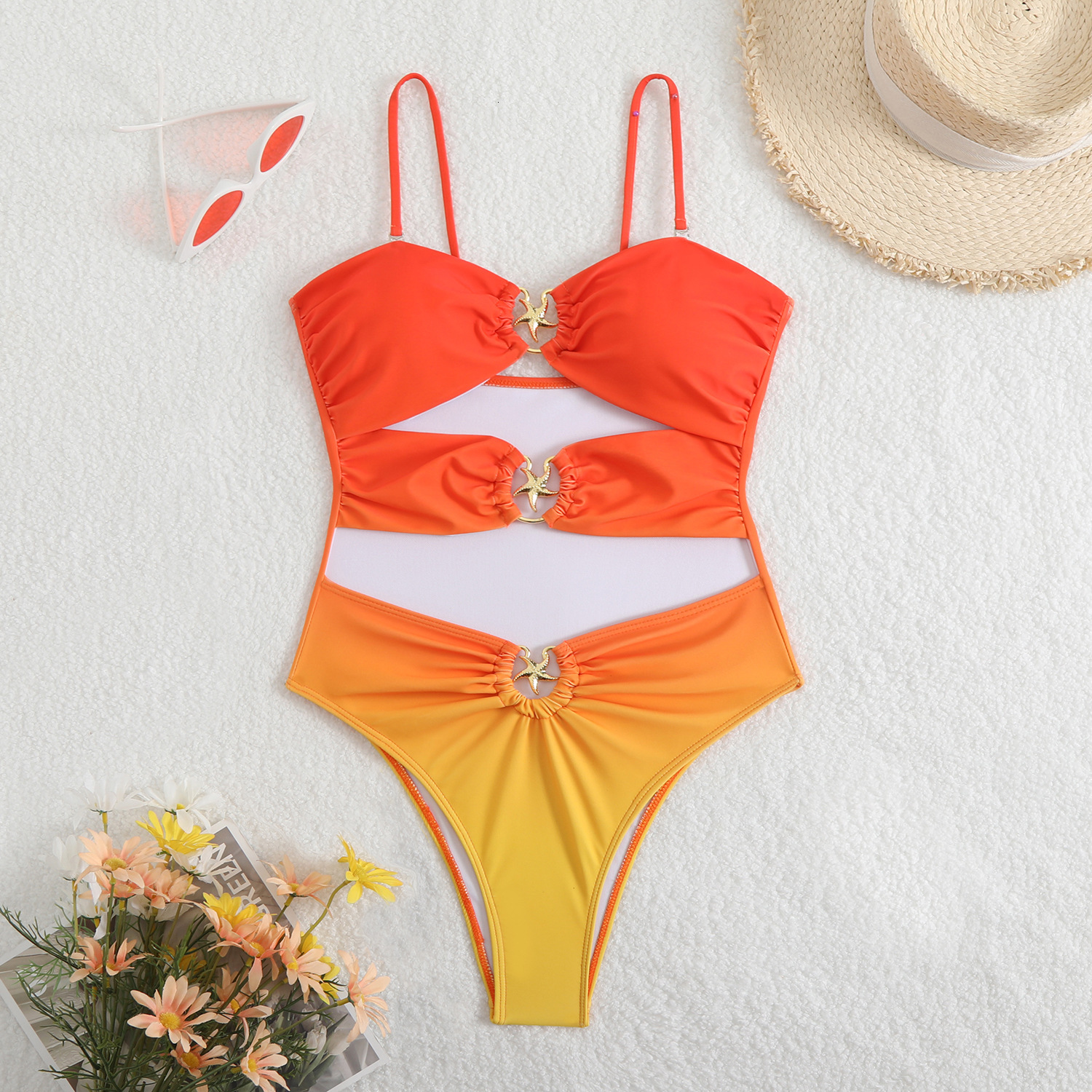 2025 designer swimwear new sexy gradient one-piece hollow Women swimsuit bikini