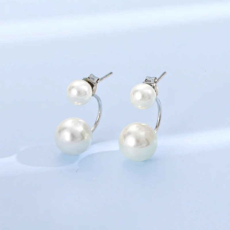 Huitan Double Pearl Earrings for Women Creative n Fashion Versatile Female Earring Daily Wear Temperament Jewelry 250210