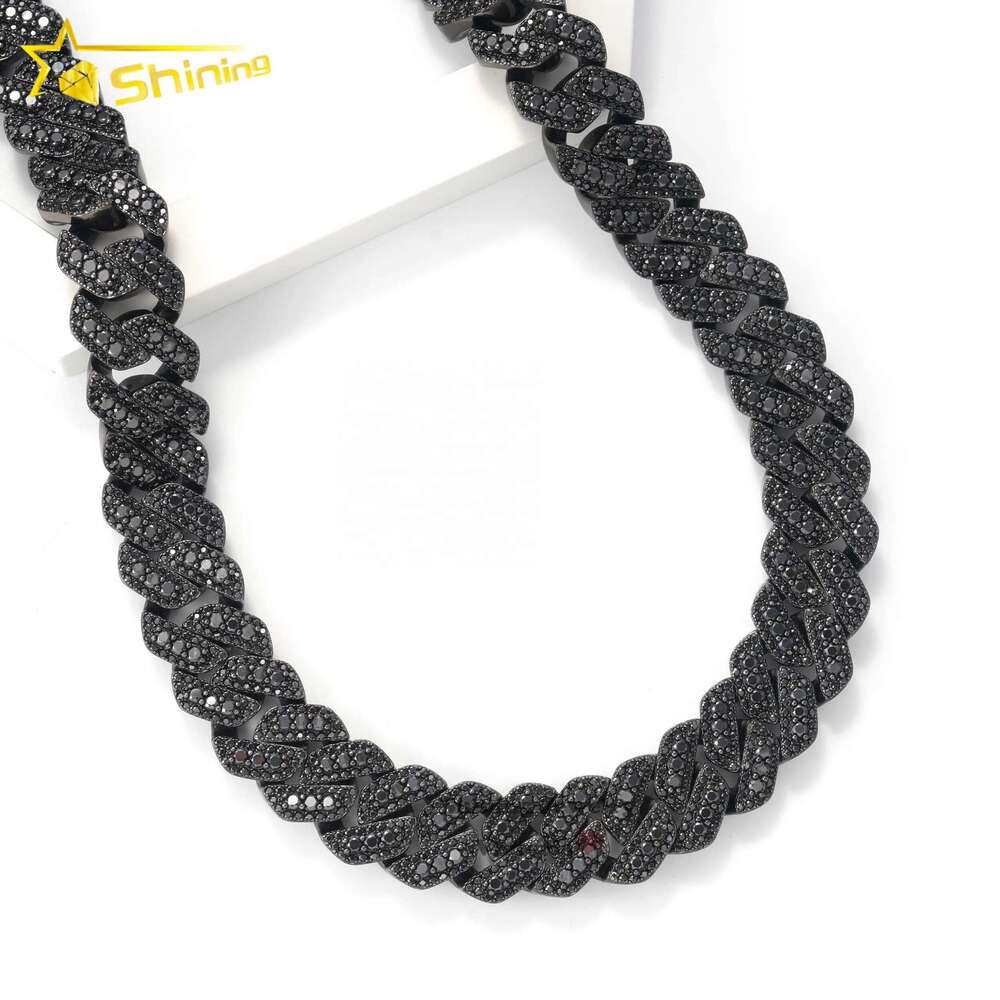 Thickness Big Hiphop Sterg Sier Gold Plated 18mm Moissanite Black Cuban k Chain