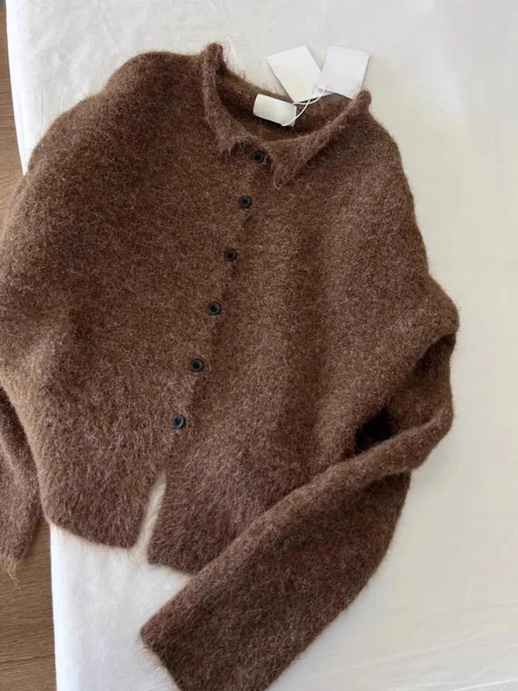 High End Alpaca Wool Sweater For WomenS Autumn And Winter Item Maillard Soft And Sticky Temperament Slim Fit Cardigan 250225