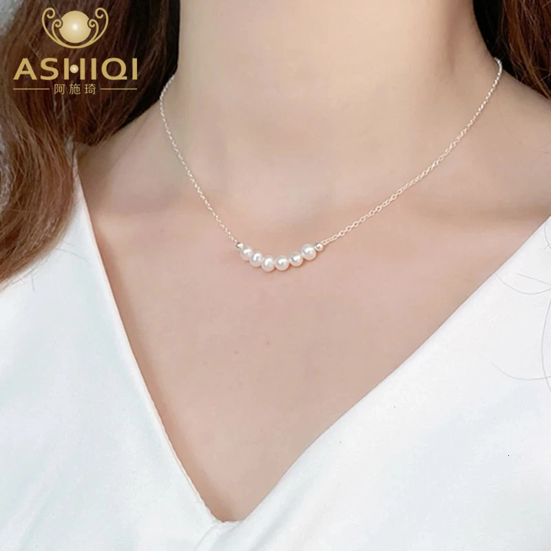ASHIQI Natural Freshwater Pearl Choker Necklace 925 Sterling Silver Jewelry for Women Korean Trend 250222