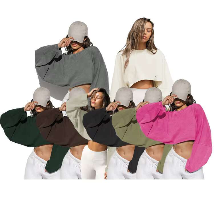 Custom Crop Hoodies For Women High Quality Cropped Tops Short Solid Color Casual Oversized Drop Shoulder Hoodie