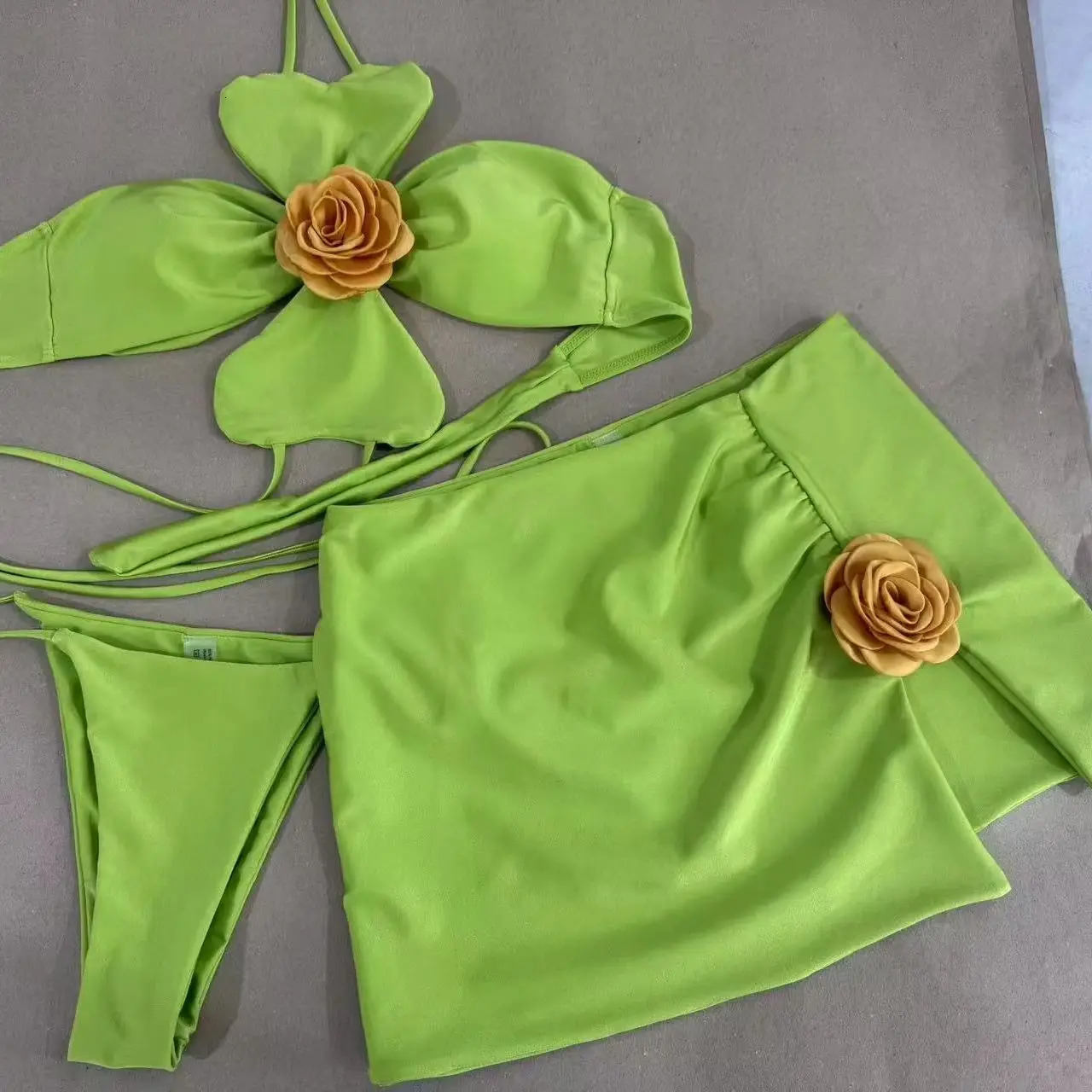 3 Pieces Bikini 2025 Sexy Women Swimsuit Swimwear Female Floral Skirt Cover Up Bikini Set Beachwear Bathing Suit Swimming Suit 250225