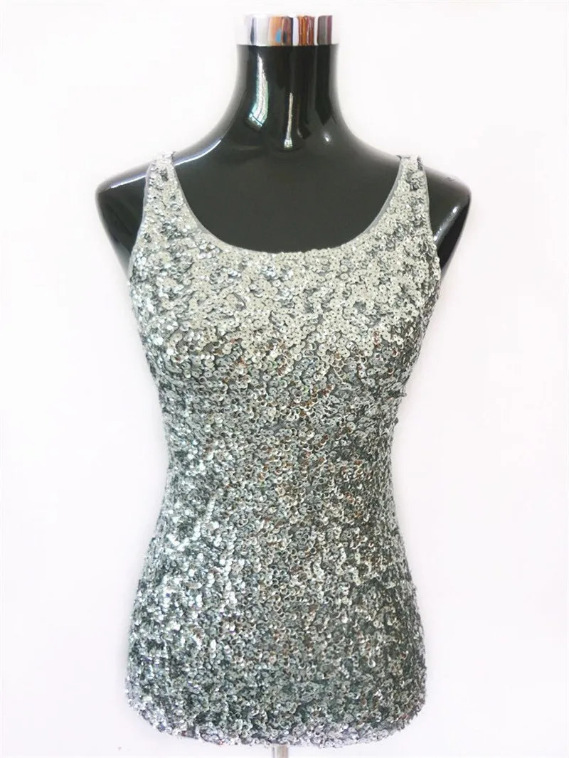 Womens Shine Glitter Sequin Embellished Sleeveless Vest Tank Tops Fashion Style Clothing For Cocktail Party Clubwear 250225