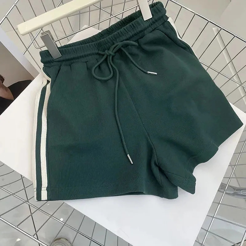 Stripe Sports Shorts Women Y2K Summer High Waist Loose Casual Jogging Shorts Bf Korean Streetwear All-Match Knee-Length Shorts 250226