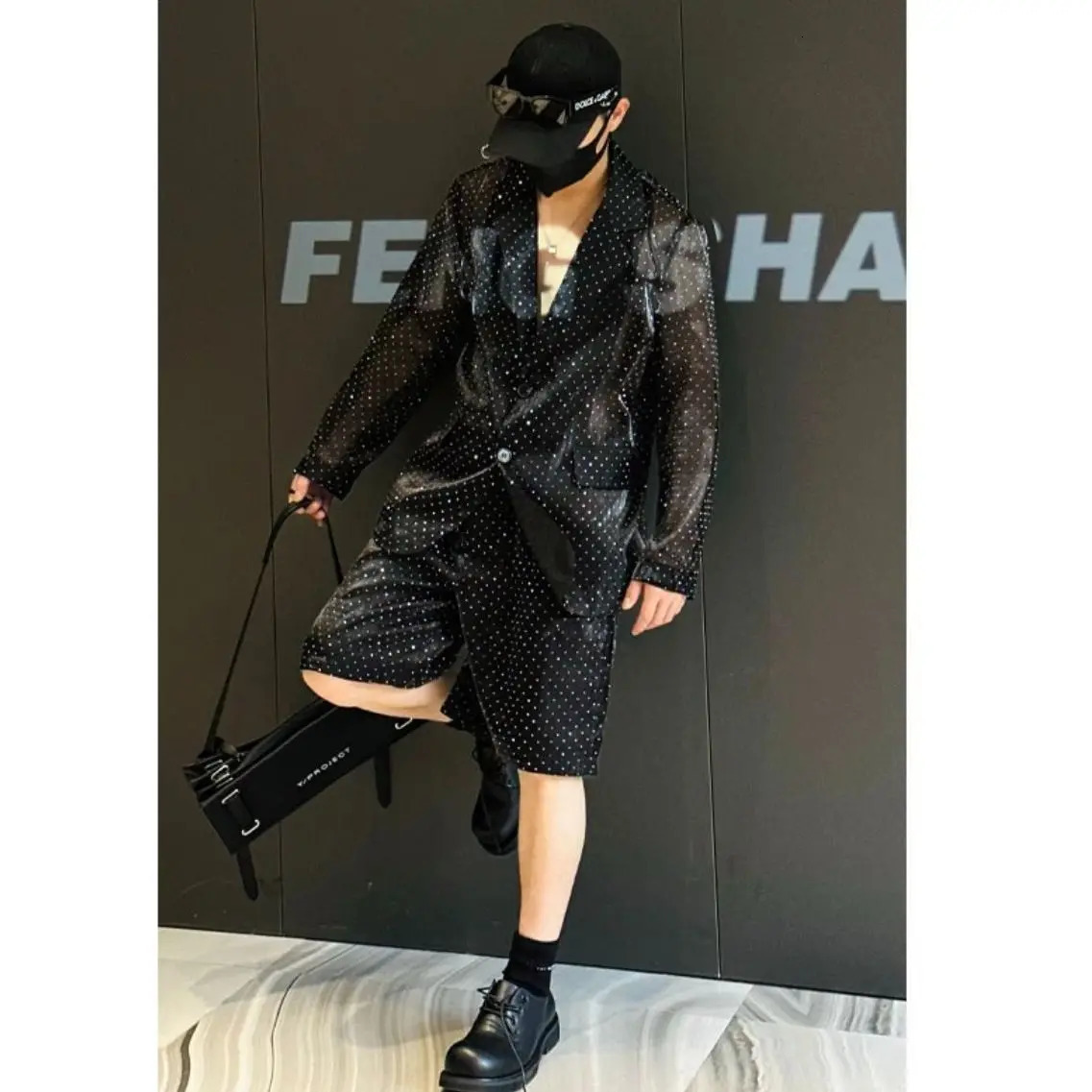 Summer Shiny Thin Suit Set for Mens Light Niche Perspective Sun Protection Set 250222