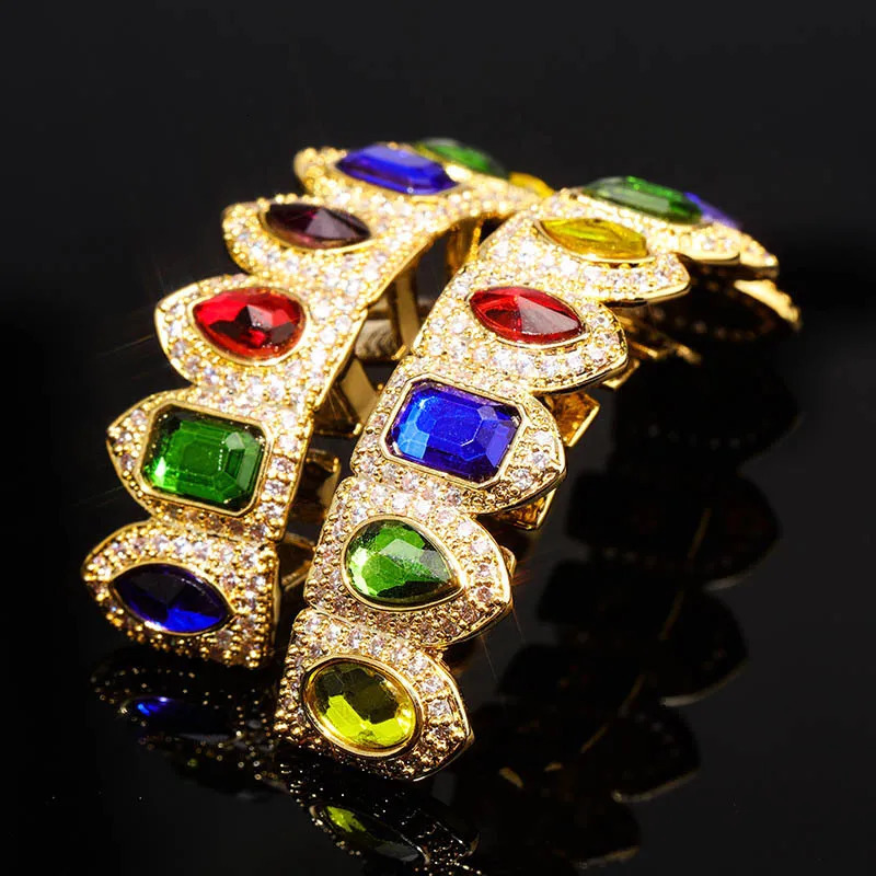 Hip Hop Set Gold Silver color Jewelry Cubic Zirconia Hip Hop Teeth Top Bottom Grills Party Gifts 250220