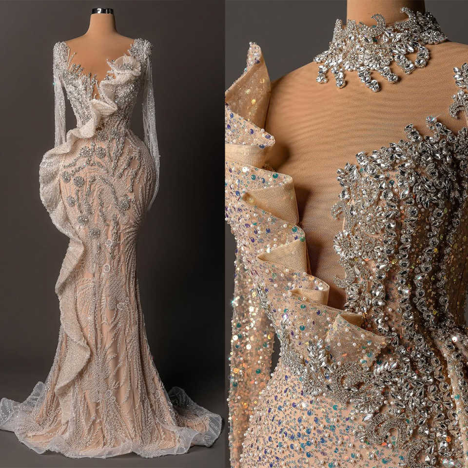 Graceful Mermaid Evening Dresses With Colorful Crystal Beaded Bling Sequins Customized Prom Charming Women Special Occasions Wear Plus Size Vestido de